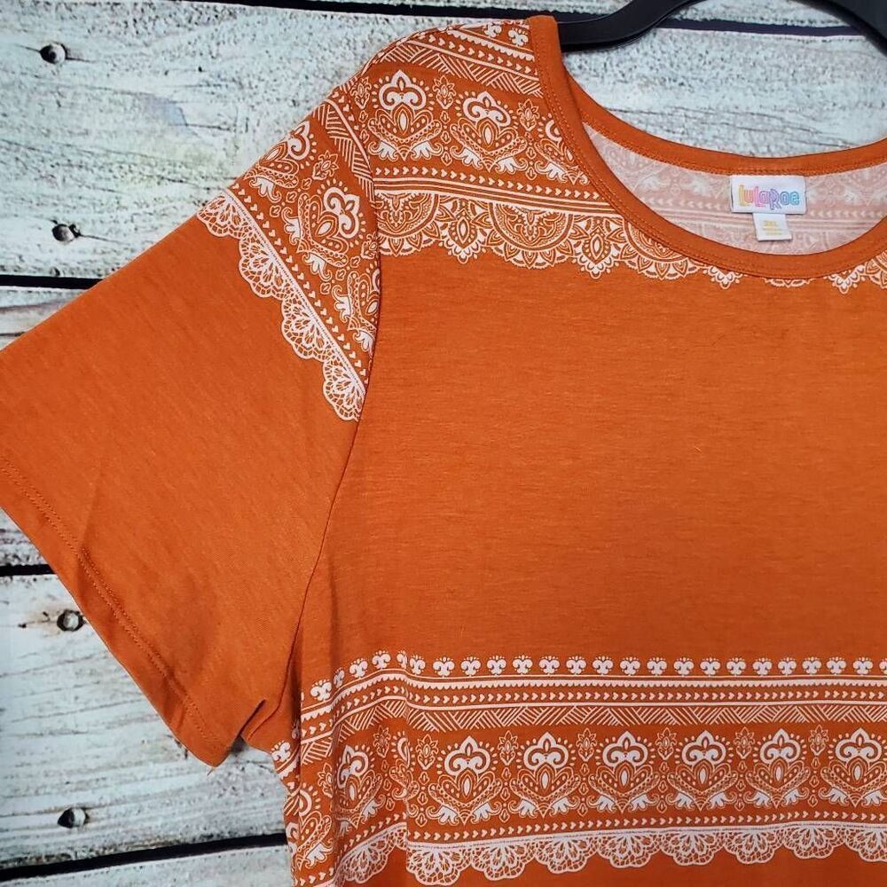 LuLaRoe 3XL Rust Orange Boho Print Tunic Top Simply Comfortable High-Low Hem Plu - Picture 2 of 6